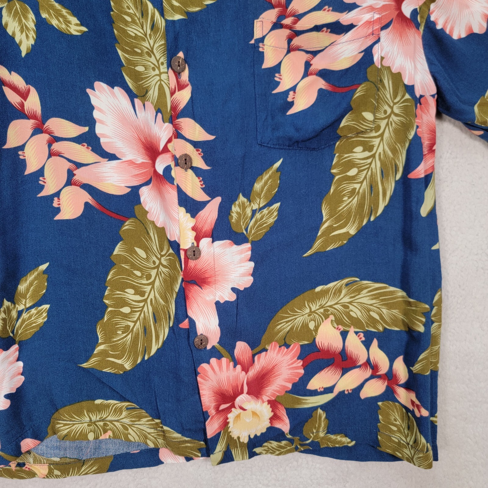 Sunny Island Blue Tropical Floral Hawaiian Collar Casual Button Shirt Men Size M