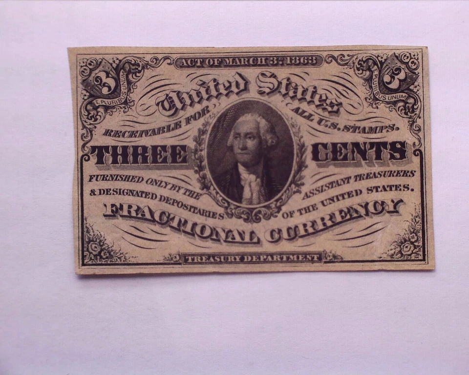 RARE ERROR 1862 Third Issue 3 Three Cent Fractional Currency   Civil War era - Image 2 of 2
