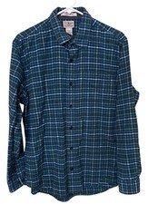 L.L.Bean Mens Slightly Fitted Plaid Button-Up Shirt L-Reg 100 Cotton Blue  Gre