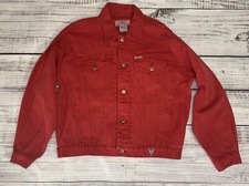 Vintage Guess Georges Marciano Denim Jean Jacket Red Rare Unisex Size Xl