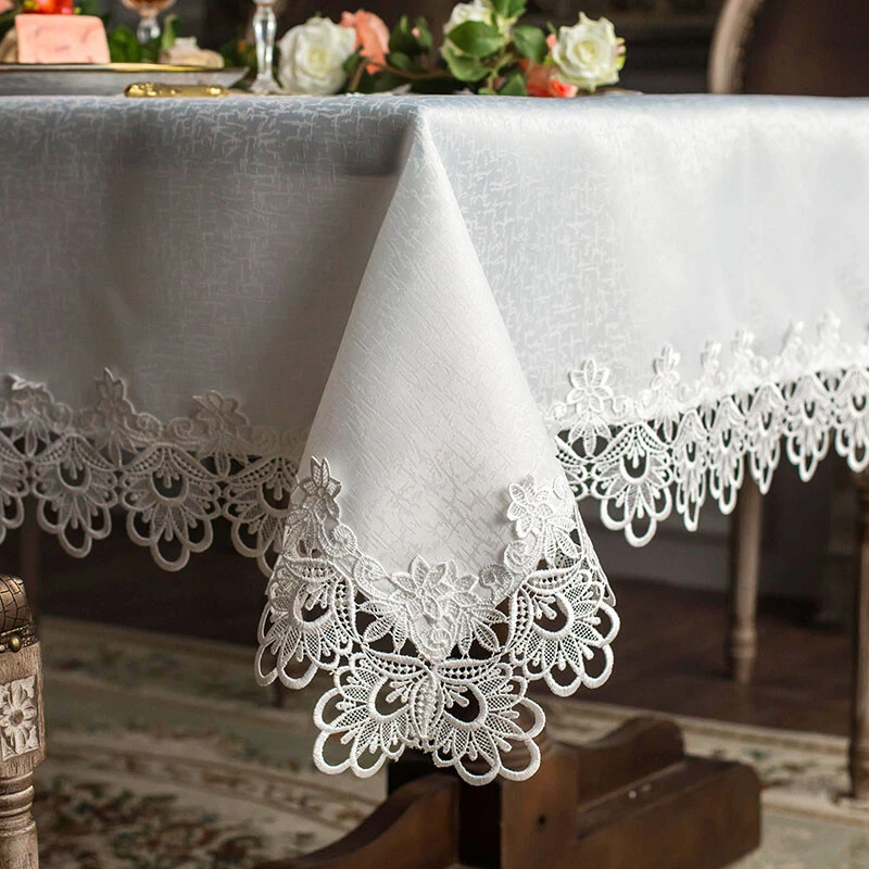 Dentelle Nappe Broderie Table Housse Fleur Rectangle Table Ronde Tissu - Photo 2/4