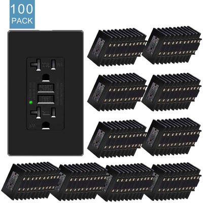 20 Amp GFCI Outlet Tamper Weather Resistant Duplex Receptacle ETL Black 100 Pack