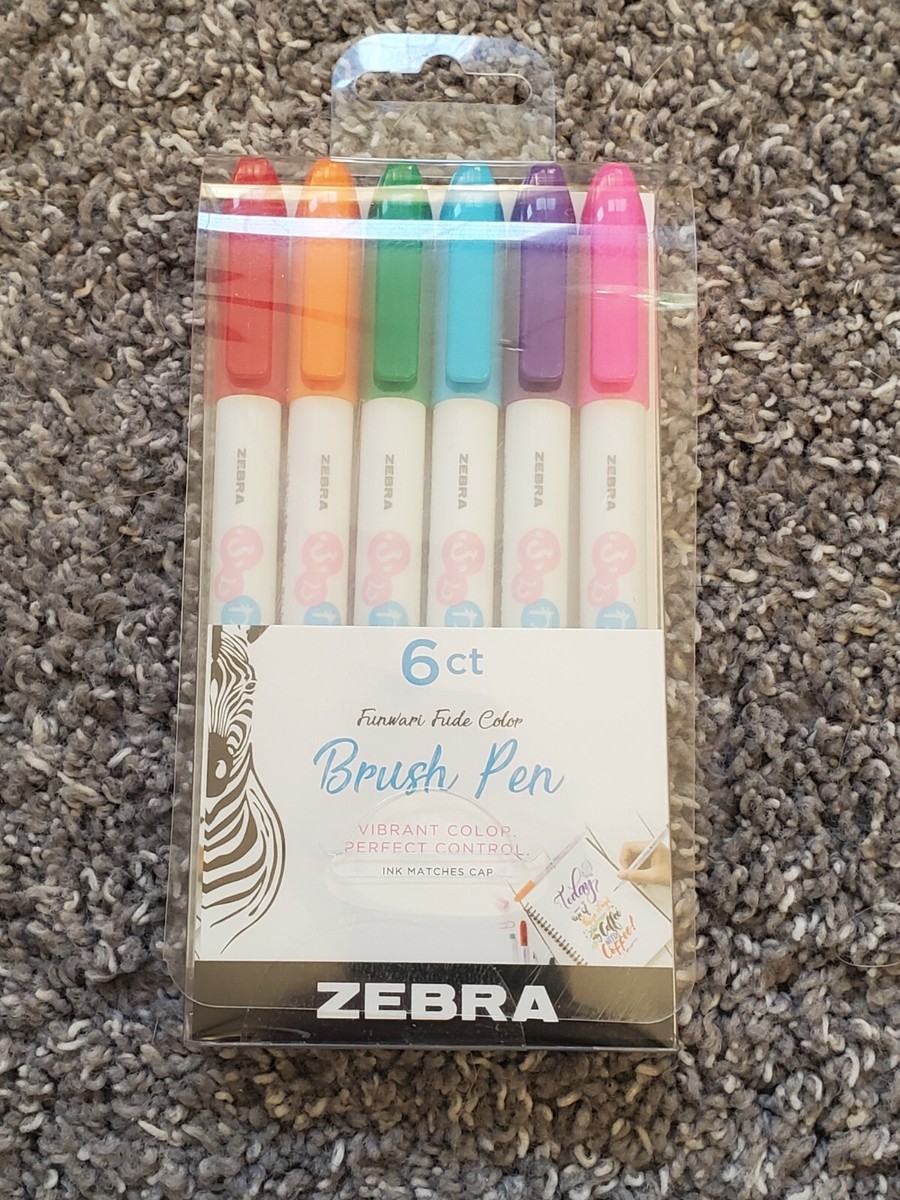 Zebra Funwari Brush Pen, Super Fine Point, Assorted Colors, 6-Count