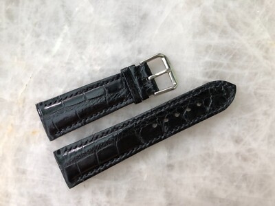 21mm/18mm Black Alligator Crocodile Embossed Leather Watch Strap Band