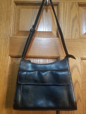Crazy Horse Faux Leather Crossbody, Black, EUC