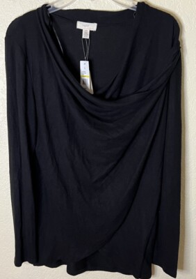 Womens Cupio Black NWT High Neck W/Button Soft Cozy Sweater Size Large
