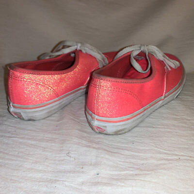 Vans Authentic Classic Neon Pink Glitter Skate Shoes Juniors Size