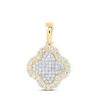 10K Gelbgold Rund Diamant Damen 4 Kleeblatt GlüCk Cluster AnhäNger 1/4 Karat