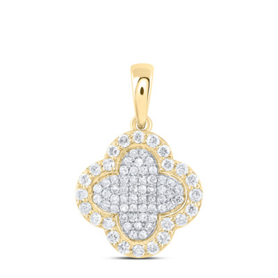 10K Gelbgold runder Diamant Damen 4 Blatt Kleeblatt Glück Cluster Anhänger 1/4 ct.