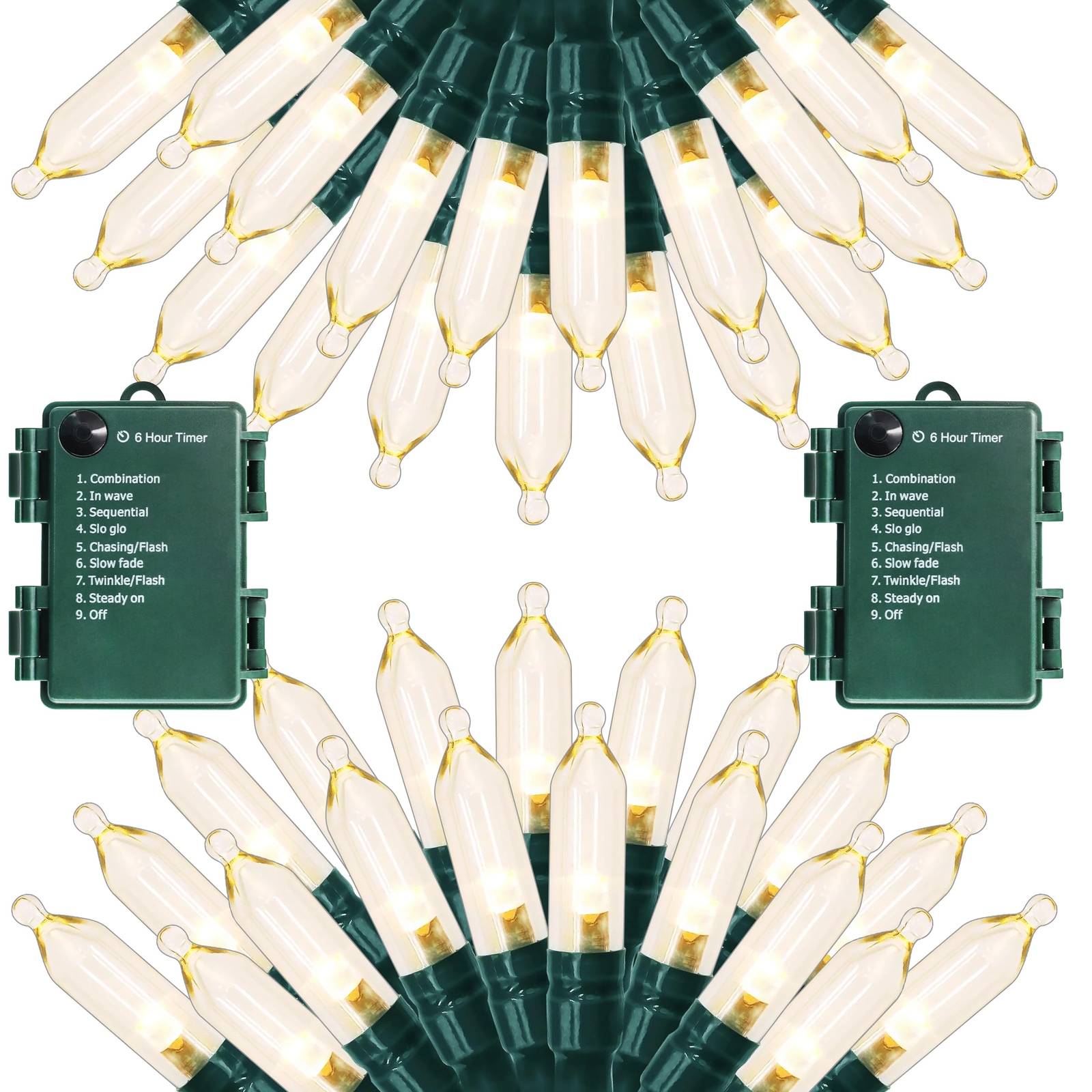 28Ft 80 LED Battery-Operated Christmas String Lights with 8 Modes & Timer