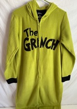 The Grinch Pajamas One Piece Zip Costume Christmas Fleece Hooded Size M 7/9 