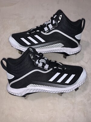 New Adidas Men's Icon 6 Bounce Mid Baseball Metal Cleats Black White Size 7