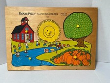 Vintage Fisher Price Wood Tray Puzzle Matching Colors 522 Ages 2-5