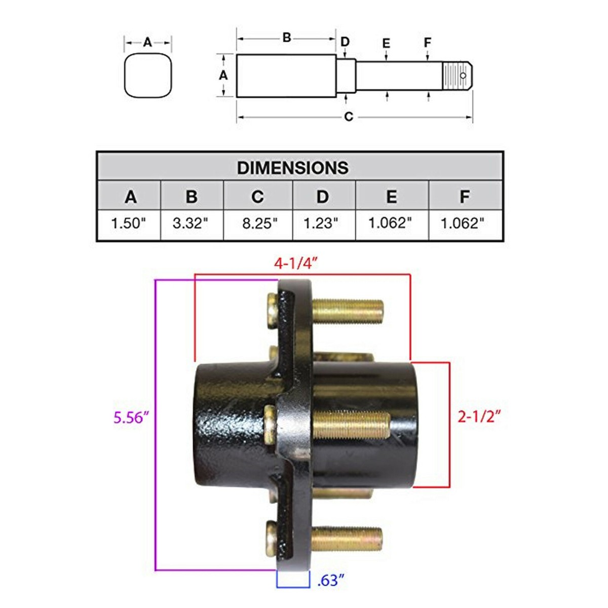 Trailer Hub and 1-1/16 Inch Straight Spindle Assembly (SQ-2200545