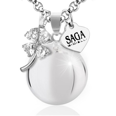 SAGA GIOIELLI – Collana Chiama Angeli Per Gravidanza Bola Messicana Con Cuore E Frase Emozionale, Catena In Acciaio 100 Cm