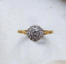 Art Deco Style Round Lab Created Diamond Floral Bezel 14K Gold FN Wedding Ring