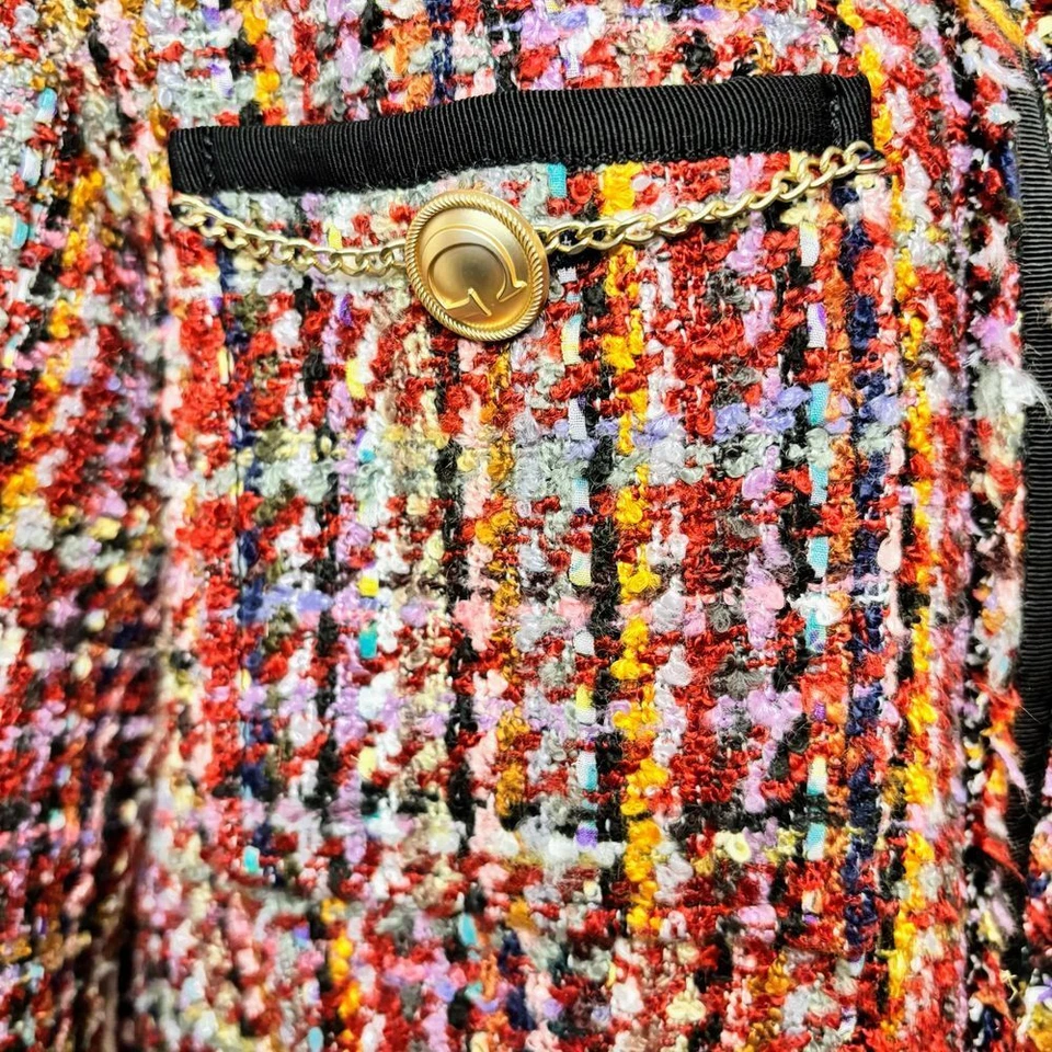 Blazer de tweed GUESS Runway Mikaela botões de corrente dourada vermelho tamanho pequeno - Imagem 3 de 4