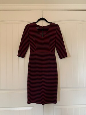 burgundy and black striped dress Judith & Charles Striped Knit Dress Size 4 Burgundy Black 3/4 Sleeve  Bodycon