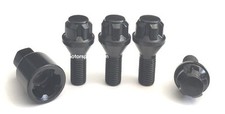 14x1.25 Cone Seat Style Wheel Lock Bolts Black 4 Locks 1 Key 40mm Shank Bmw Mini