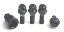 14x1.25 Cone Seat Style Wheel Lock Bolts Black 4 Locks 1 Key 40mm Shank BMW Mini