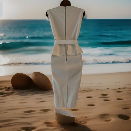 Karen Millen White Peplum Belted Dress UK 14 (US 10) EUR 42 - Picture 8 of 12