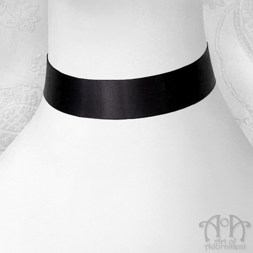 Gothic Plain BLACK SATIN CHOKER Ribbon Necklace 16mm 25mm 5/8" 1" Custom Size - Picture 6 of 7