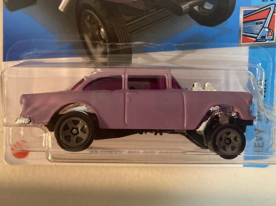 ERROR Hot Wheels Púrpura Triásico 5 '55 Chevy Bel Air Gasser Falta Calcomanías Laterales Foto 2 de 4