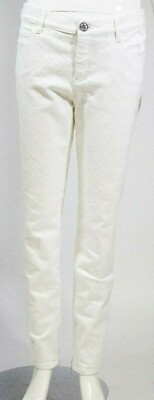 CHANEL JEANS 白36 CHANEL 18P White Quilted Denim Mid Rise Jeans Zip Cuff