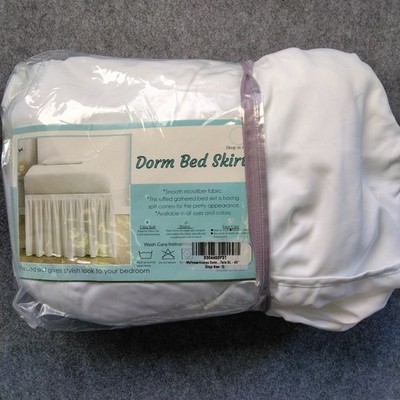 Dorm Bed Skirt White Twin XL  40'' Drop Opened 