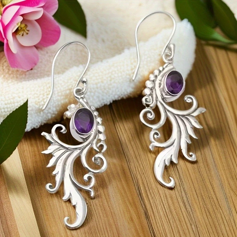 Women's Alloy Earrings Purple Artificial Crystal Phoenix Pendant Earrings - Image 4 of 4