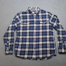 Orvis Shirt Men Medium Blue Plaid Flannel Casual Fishing Outdoor Button Up