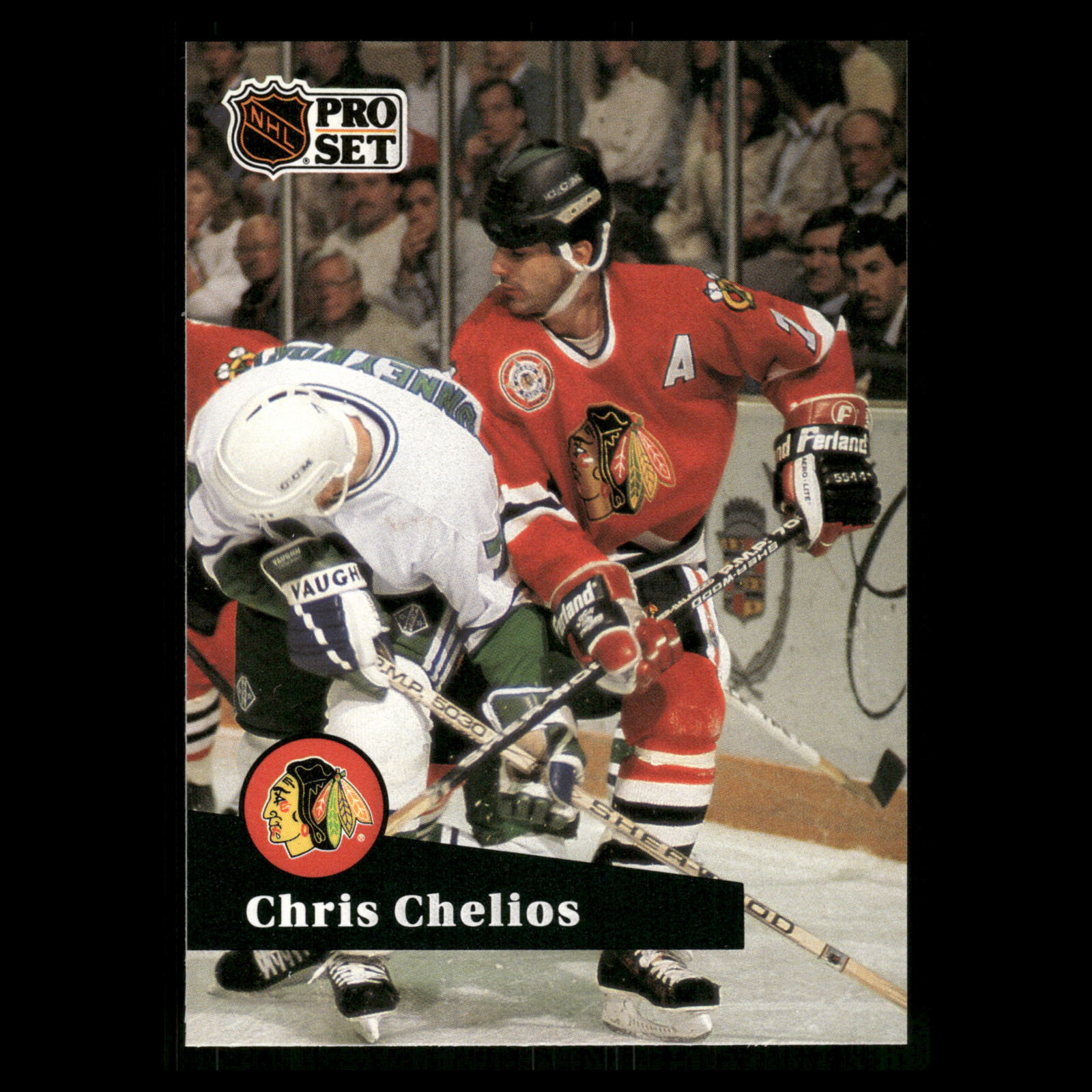 Chris Chelios #48 1991-92 Pro Set French Chicago Blackhawks Hockey Card NHL