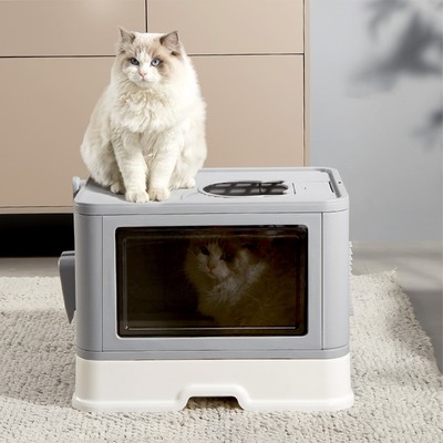 Große Katzentoilette mit Schaufel Katzenklo mit Deckel Cat Litter Box Tragbar