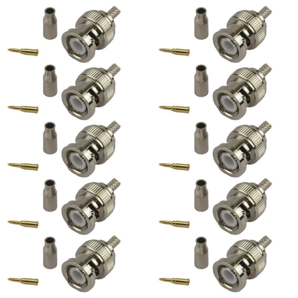 10 Pack BNC Male Crimp Connector - RG316/RG174 Cable Crimp Easy to Use
