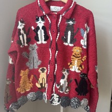 Design Options by Phillip Jane Gordon Cat Cardigan Sweater Vintage