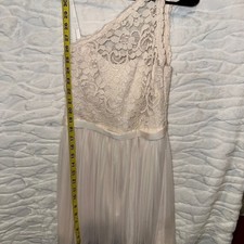 David's Bridal One Shoulder Lace and Tulle Formal Dress, Champagne