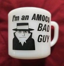 Anchor Hocking~VTG Milk Glass Coffee Mug "I’m an AMOCO Bad Guy" made in the USA!