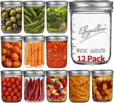 eleganttime Wide Mouth Mason Jars 16 oz,12 Pack Canning with clear 