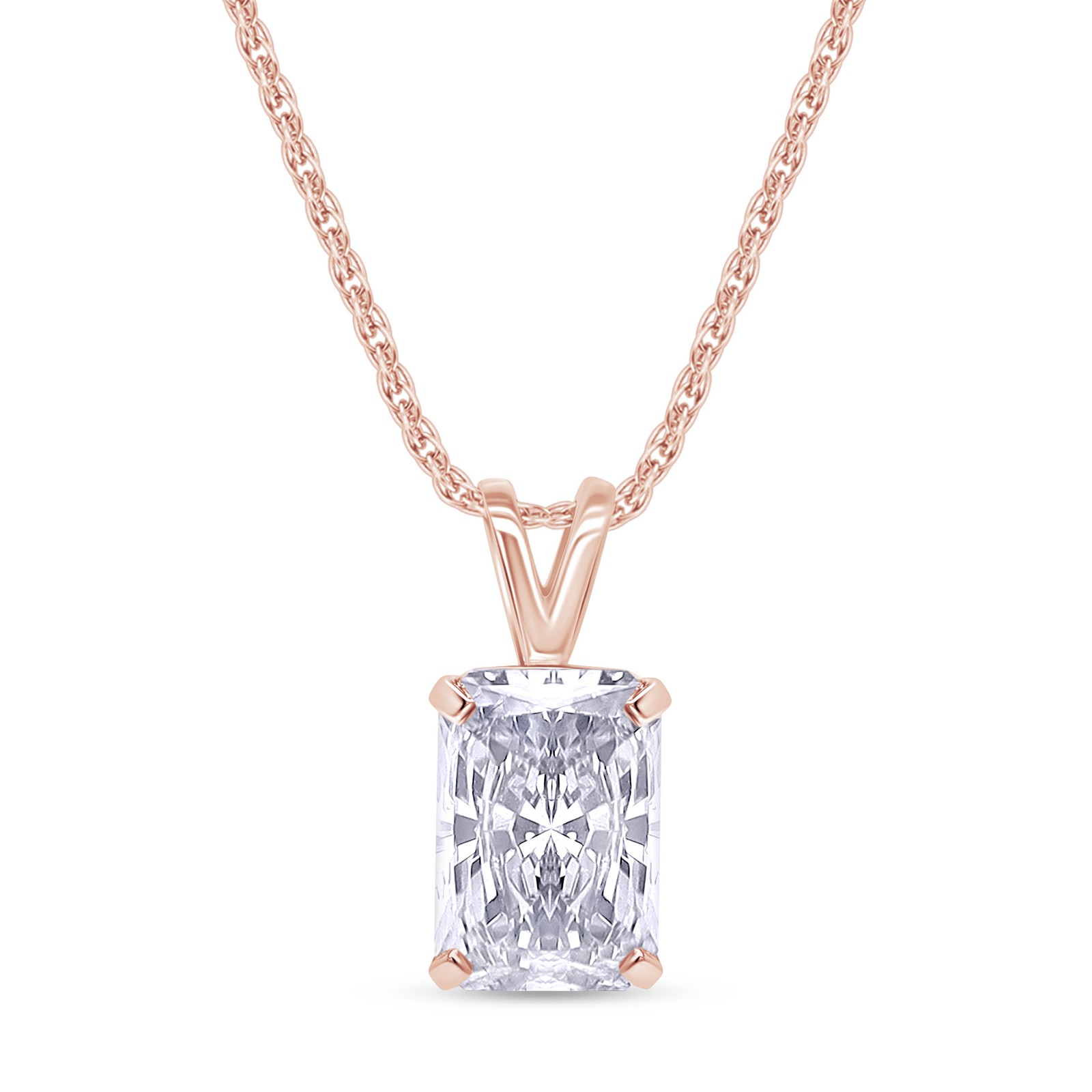 1.50 Ct Radiant Cut Lab Grown Diamond Solitaire Pendant Necklace 14k Gold
