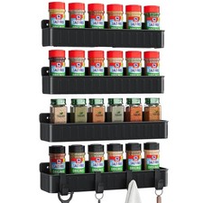 Spice Rack Wall Mount, 4 Pack, Black, Screw or Adhesive Installation, Spice R...