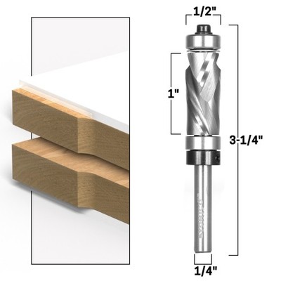 Top & Bottom Bearing Compression Flush Trim Router Bit 1/4'' Shank Yonico 33207q