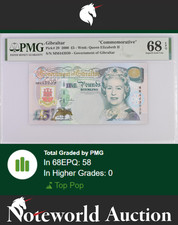 Gibraltar Commemorative 5 Pounds 2000 P 29 Prefix MM UNC PMG 68 EPQ TOP POP
