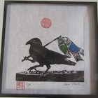 Yata Karasu Crow Koinobori woodcut woodblock print Japanese hanga signed framed! — photo 3