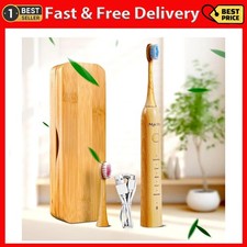 Sonic Electric Bamboo Toothbrush for Adults -Includes 2 Bamboo Heads with Cas...