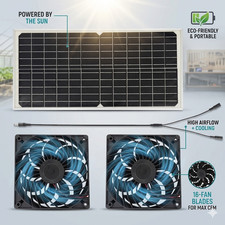 Solar Panel Dual Fan Kit 20W Waterproof Pro Outdoor Dog House Chicken Coop Shed