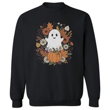 Cute Ghost Pumpkin Floral Fall Halloween Unisex Crewneck Sweatshirt