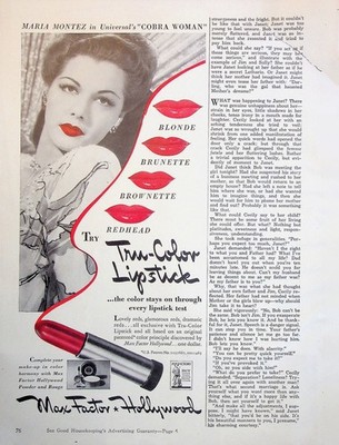 Original 1943 Vintage AD: Tin-Color Lipstick by Max Factor #Collectives
