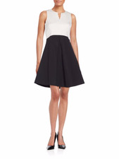 Halston Heritage Two-Tone Black/Ivory Fit-And-Flare Dress w/Cutout Back