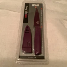 Kuhn Rikon Colori Purple Non-Stick Serrated Paring Knife with Safety Sheath NEW