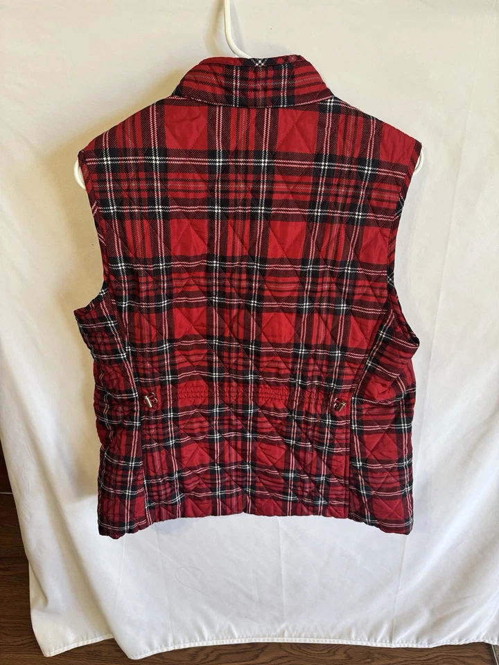 Chaleco acolchado a cuadros Croft & Barrow para mujer rojo negro talla grande cremallera frontal Foto 2 de 4